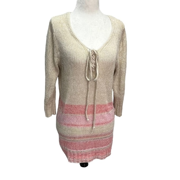 Roxy💜cotton Blend Short Sleeve Tie Front Lightweight Sweater Size M - Picture 1 of 11